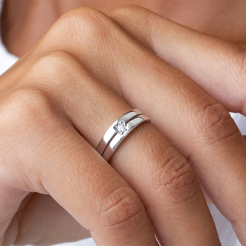 Rond gesneden Diamantwit Sterling Zilver Solitaire Trouwring