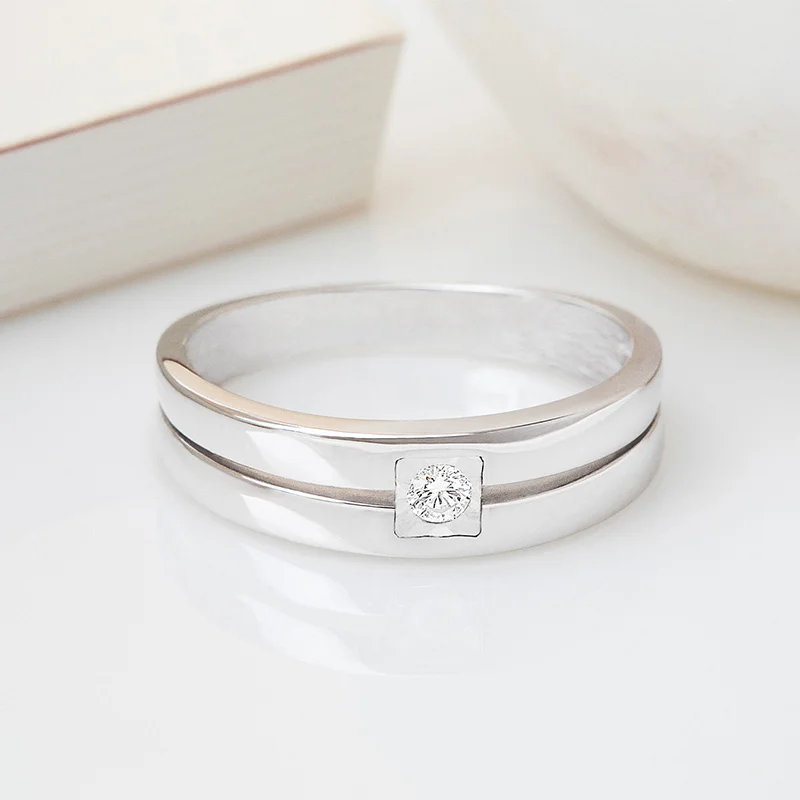 Rond gesneden Diamantwit Sterling Zilver Solitaire Trouwring