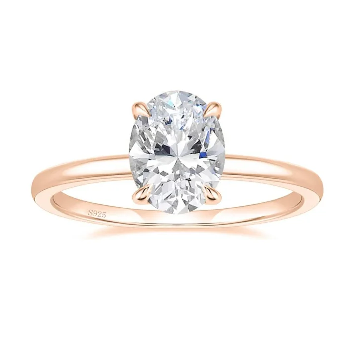 Ovaal geslepen Diamantwit sterling zilveren solitaire verlovingsring