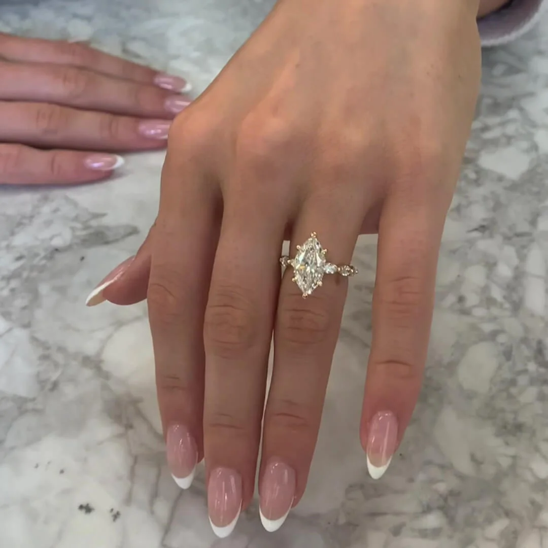 Marquise Geslepen Diamant Witte Sterling Zilveren Geelgoud Verlovingsring