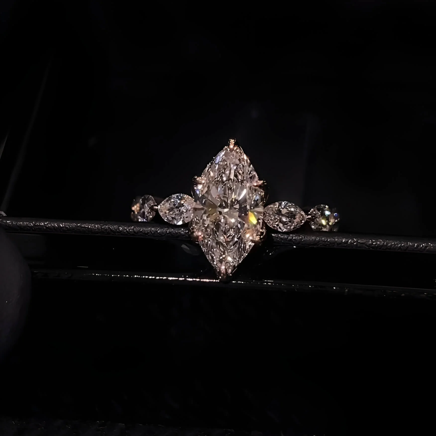 Marquise Geslepen Diamant Witte Sterling Zilveren Geelgoud Klassiek Verlovingsring