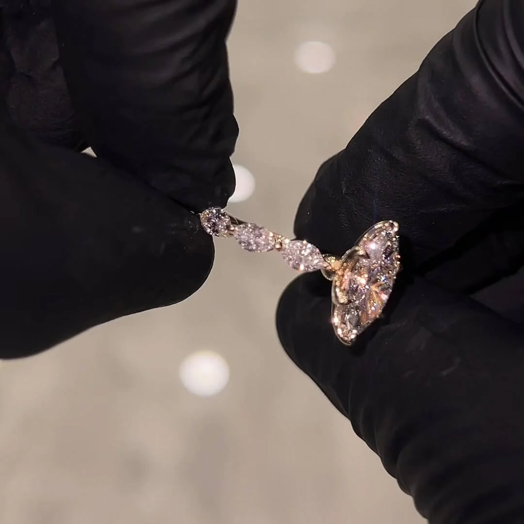 Marquise Geslepen Diamant Witte Sterling Zilveren Geelgoud Klassiek Verlovingsring