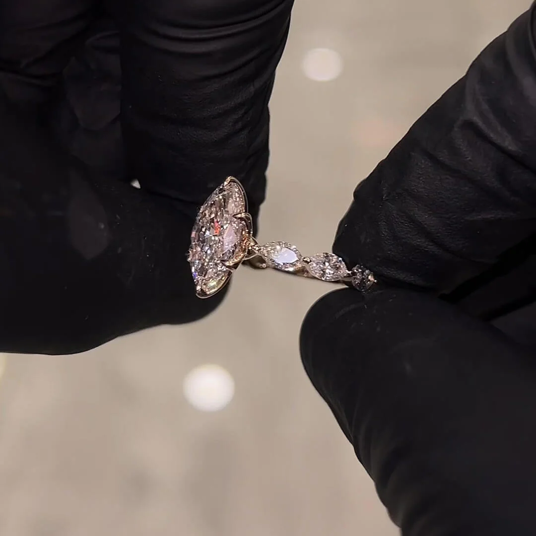 Marquise Geslepen Diamant Witte Sterling Zilveren Geelgoud Klassiek Verlovingsring