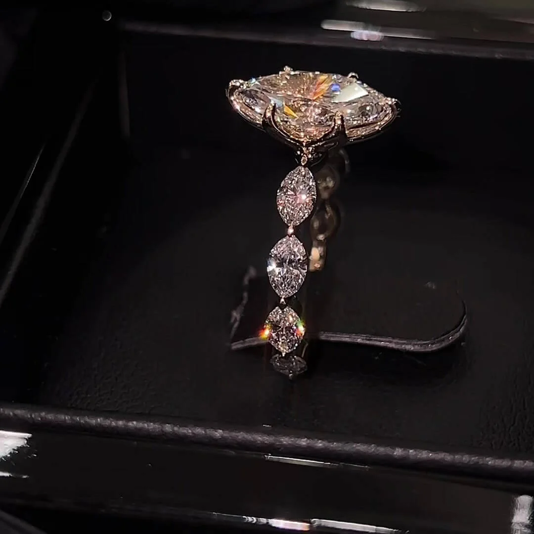 Marquise Geslepen Diamant Witte Sterling Zilveren Geelgoud Klassiek Verlovingsring