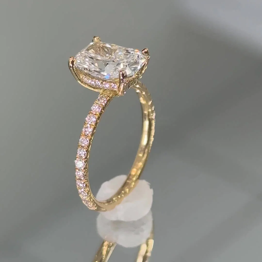 Kussensnijding Diamant Witte Sterling Zilveren Geelgoud Verborgen Halo Verlovingsring