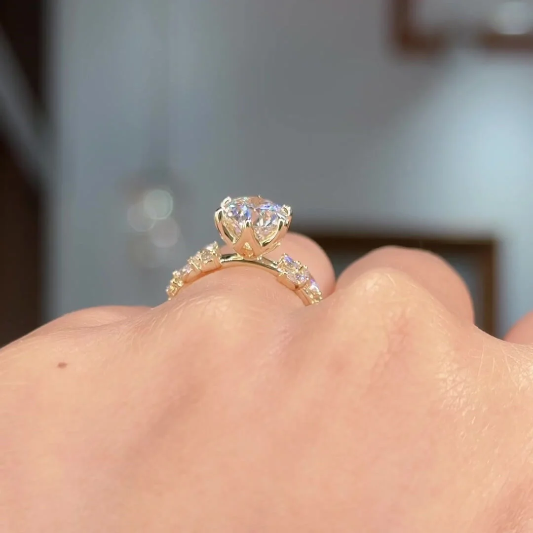 Rond gesneden Diamant Witte Sterling Zilveren Geelgoud Art Deco Verlovingsring