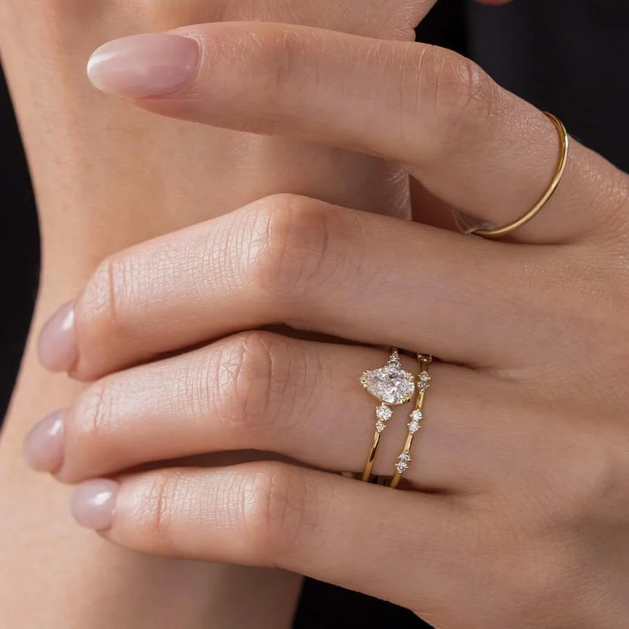 Peervormige Diamantwit sterling zilver geelgouden bruidssets