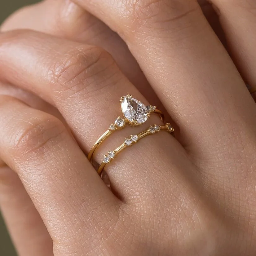 Peervormige Diamantwit sterling zilver geelgouden bruidssets