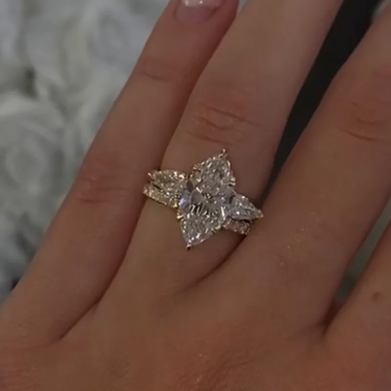 Markies geslepen Diamantwit sterling zilver geelgoud inzet trouwringenset