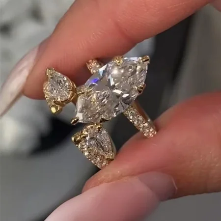 Markies geslepen Diamantwit sterling zilver geelgoud inzet trouwringenset