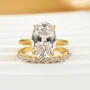 Ovaal geslepen Diamantwit sterling zilver Geelgoud Halo trouwringenset
